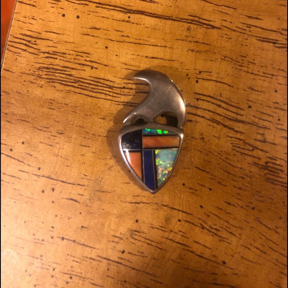Silver opal lapis wave/mountain pendant